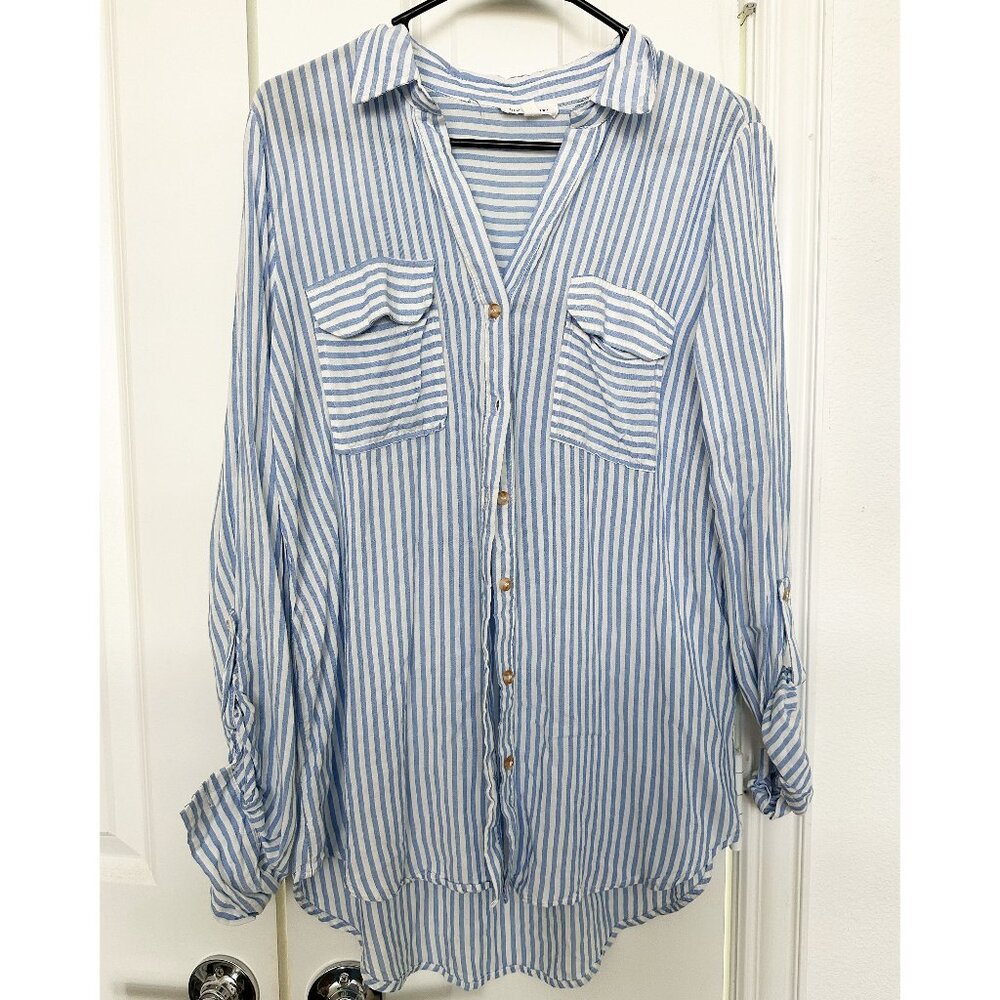 Blu Pepper Button Down Shirt Blue and White Stripes
